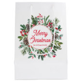 赤い陽気なクリスマスの水の色の休日の緑 ミディアムペーパーバッグ (裏面)