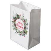 赤い陽気なクリスマスの水の色の休日の緑 ミディアムペーパーバッグ (裏面アングル)