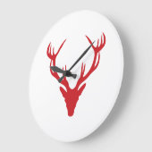 赤い雄鹿の頭部のクリスマスか雄鹿パーティー ラージ壁時計 (傾斜)