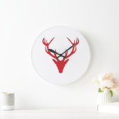 赤い雄鹿の頭部のクリスマスか雄鹿パーティー ラージ壁時計 (ホーム)