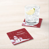 赤い雪だるまのクリスマスホリデーシーズンの紙コースター スクエアペーパーコースター (インサイチュ)