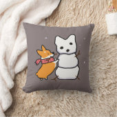 赤い雪だるまのコーギーの枕 クッション (ブランケット)