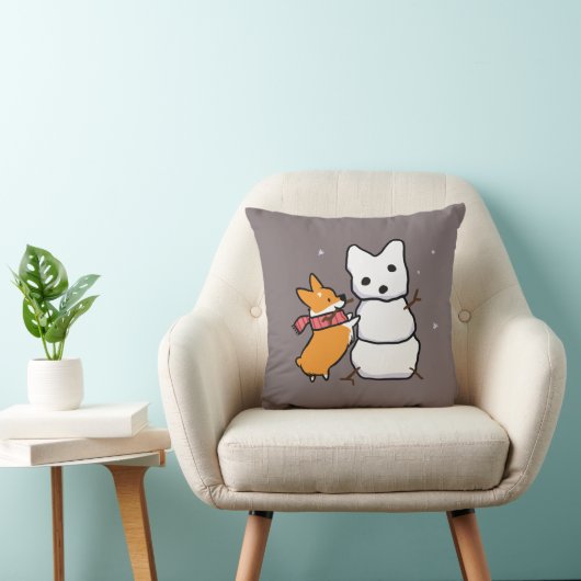 赤い雪だるまのコーギーの枕 クッション (椅子)