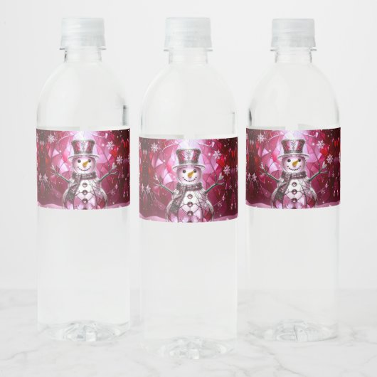 赤い雪だるまの雪の結晶 ホリデー ペットボトルラベル (ボトル)