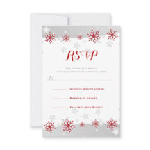 赤い雪と灰色の星のウェディングモダンRSVP
