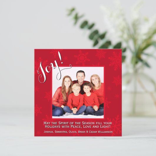赤い雪のクリスマスジョイホリデーフォトカード (スタンド正面)