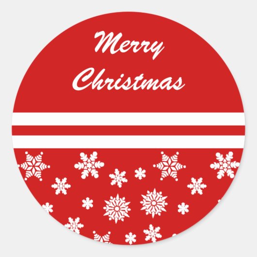 赤い雪のクリスマスステッカー ラウンドシール (正面)