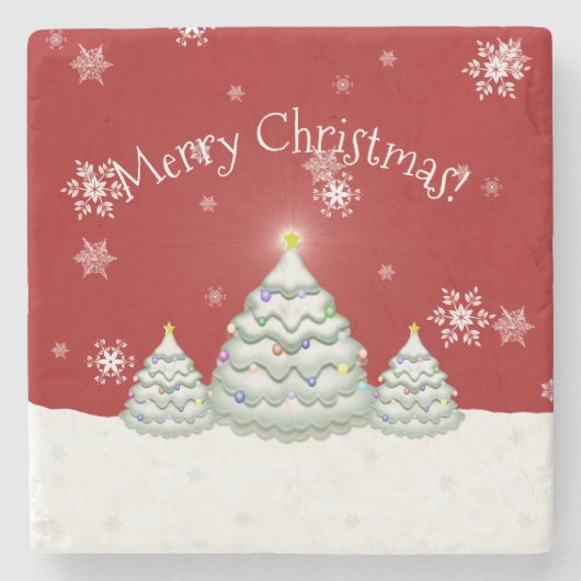 赤い雪のクリスマスツリーストーンコースター ストーンコースター (正面)