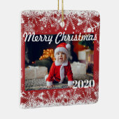 赤い雪のクリスマスフォト2側面モダン セラミックオーナメント (右)