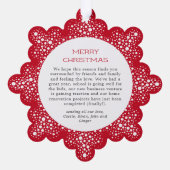 赤い雪の吹雪ドット雪の写真の休日 オーナメントカード (裏面)