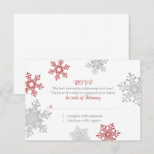 赤い雪の結晶とシルバーの冬の結婚式の出欠確認 出欠カード (正面/裏面)