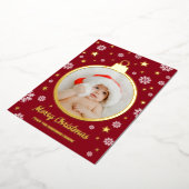 赤い雪の結晶と金の星のメリクリ写真カード 箔シーズンカード (回転した状態)