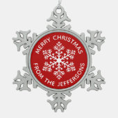 赤い雪の結晶のクリスマスオーナメント スノーフレークピューターオーナメント (正面)
