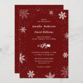 赤い雪の結晶のクリスマス ウインターウェディング 招待状 (正面/裏面)