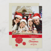 赤い雪の結晶のフレーム ホリデー フォトカード シーズンカード (正面/裏面)