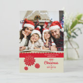 赤い雪の結晶のフレーム ホリデー フォトカード シーズンカード (スタンド正面)