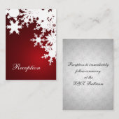 赤い雪の結晶の冬の結婚式の受付カード エンクロージャーカード (正面/裏面)