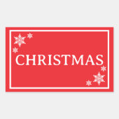 赤い雪の結晶シンプルなクリスマスワード 長方形シール (正面)