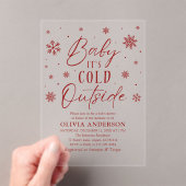 赤い雪の結晶ベビーベビーシャワー外は寒い アクリル招待状 (インサイチュ (ポータブル))