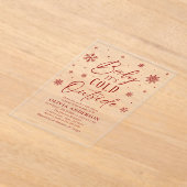 赤い雪の結晶ベビーベビーシャワー外は寒い アクリル招待状 (レイダウン)