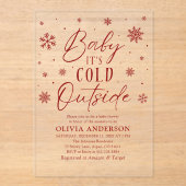 赤い雪の結晶ベビーベビーシャワー外は寒い アクリル招待状 (正面)