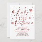 赤い雪の結晶ベビーベビーシャワー外は寒い 招待状 (正面)