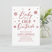 赤い雪の結晶ベビーベビーシャワー外は寒い 招待状 (スタンド正面)