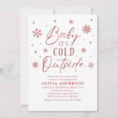 赤い雪の結晶ベビーベビーシャワー外は寒い 招待状 (正面)
