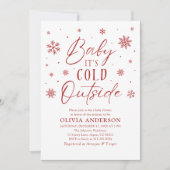 赤い雪の結晶ベビーベビーシャワー外は寒い 招待状 (正面)