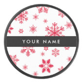 赤い雪の結晶、お名前、パーソナライズ アイスホッケーパック (正面)