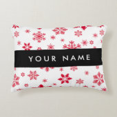 赤い雪の結晶、お名前、パーソナライズ アクセントクッション (正面)