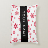 赤い雪の結晶、お名前、パーソナライズ アクセントクッション (正面(垂直))