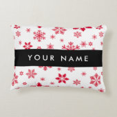 赤い雪の結晶、お名前、パーソナライズ アクセントクッション (裏面)