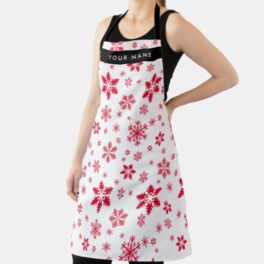 赤い雪の結晶、お名前、パーソナライズ エプロン (インサイチュ)