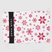 赤い雪の結晶、お名前、パーソナライズ ゴルフタオル (横)