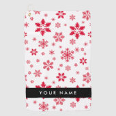 赤い雪の結晶、お名前、パーソナライズ ゴルフタオル (正面)