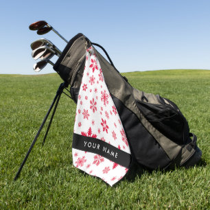 赤い雪の結晶、お名前、パーソナライズ ゴルフタオル