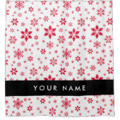 赤い雪の結晶、お名前、パーソナライズ シャワーカーテン (正面)