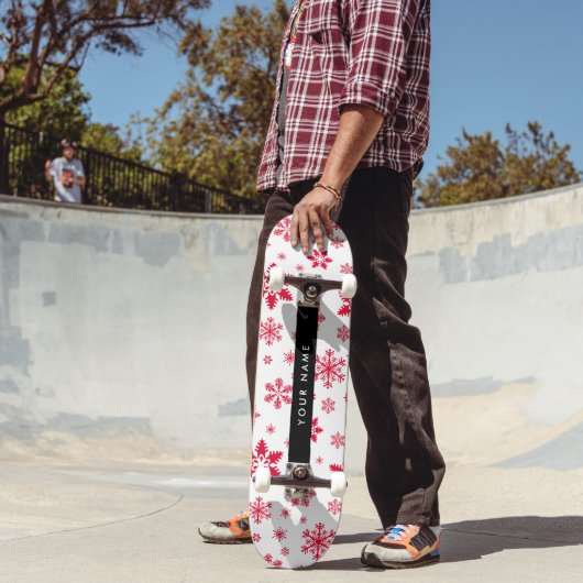 赤い雪の結晶、お名前、パーソナライズ スケートボード (室外2)