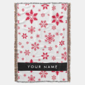 赤い雪の結晶、お名前、パーソナライズ スローブランケット (正面縦)