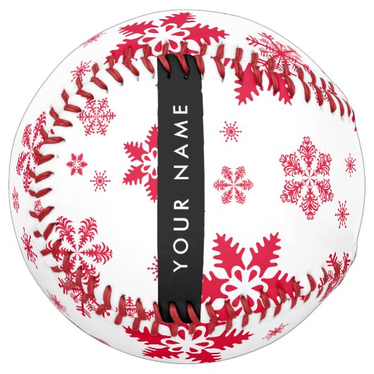 赤い雪の結晶、お名前、パーソナライズ ソフトボール (正面左)