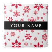 赤い雪の結晶、お名前、パーソナライズ タイル (正面)