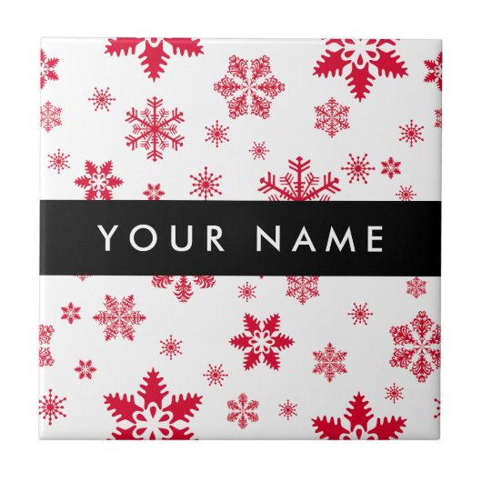 赤い雪の結晶、お名前、パーソナライズ タイル (正面)