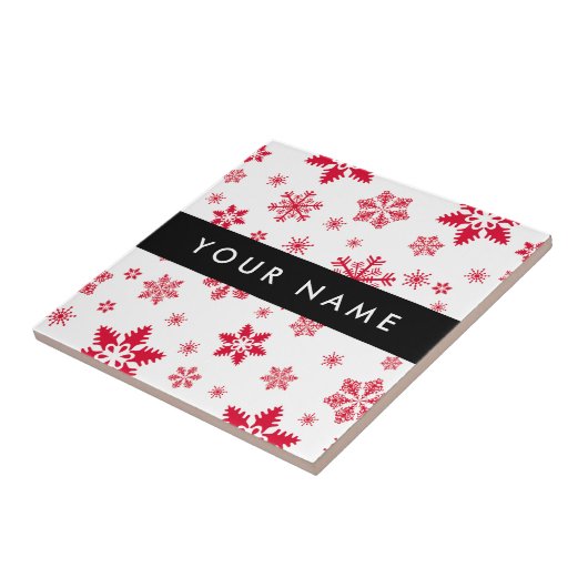 赤い雪の結晶、お名前、パーソナライズ タイル (側面)