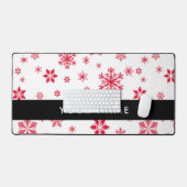 赤い雪の結晶、お名前、パーソナライズ デスクマット (キーボード&マウス)