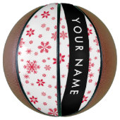 赤い雪の結晶、お名前、パーソナライズ バスケットボール (縦)