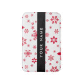 赤い雪の結晶、お名前、パーソナライズ バスマット (正面縦)