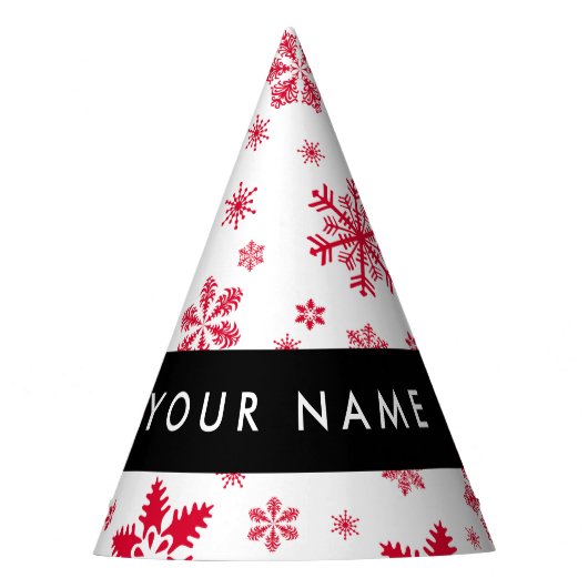 赤い雪の結晶、お名前、パーソナライズ パーティーハット (正面)