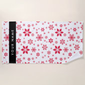 赤い雪の結晶、お名前、パーソナライズ ビーチタオル (正面)