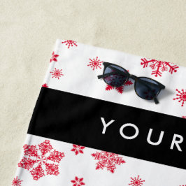 赤い雪の結晶、お名前、パーソナライズ ビーチタオル